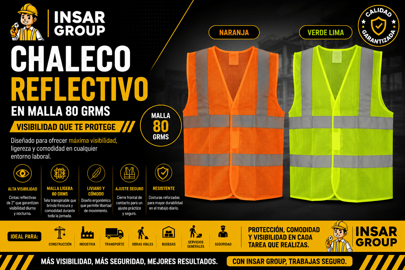Chaleco malla reflectivo en h 80g
