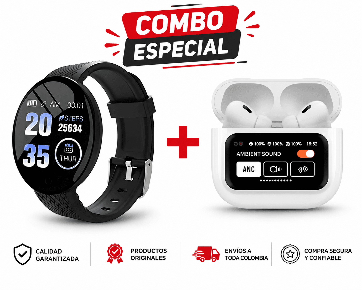  Combo Smartwatch Deportivo + Audífonos