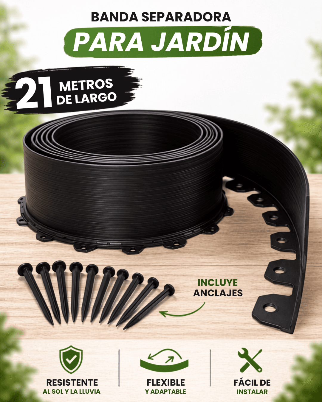 Separador de Jardin Con Anclajes x 21m