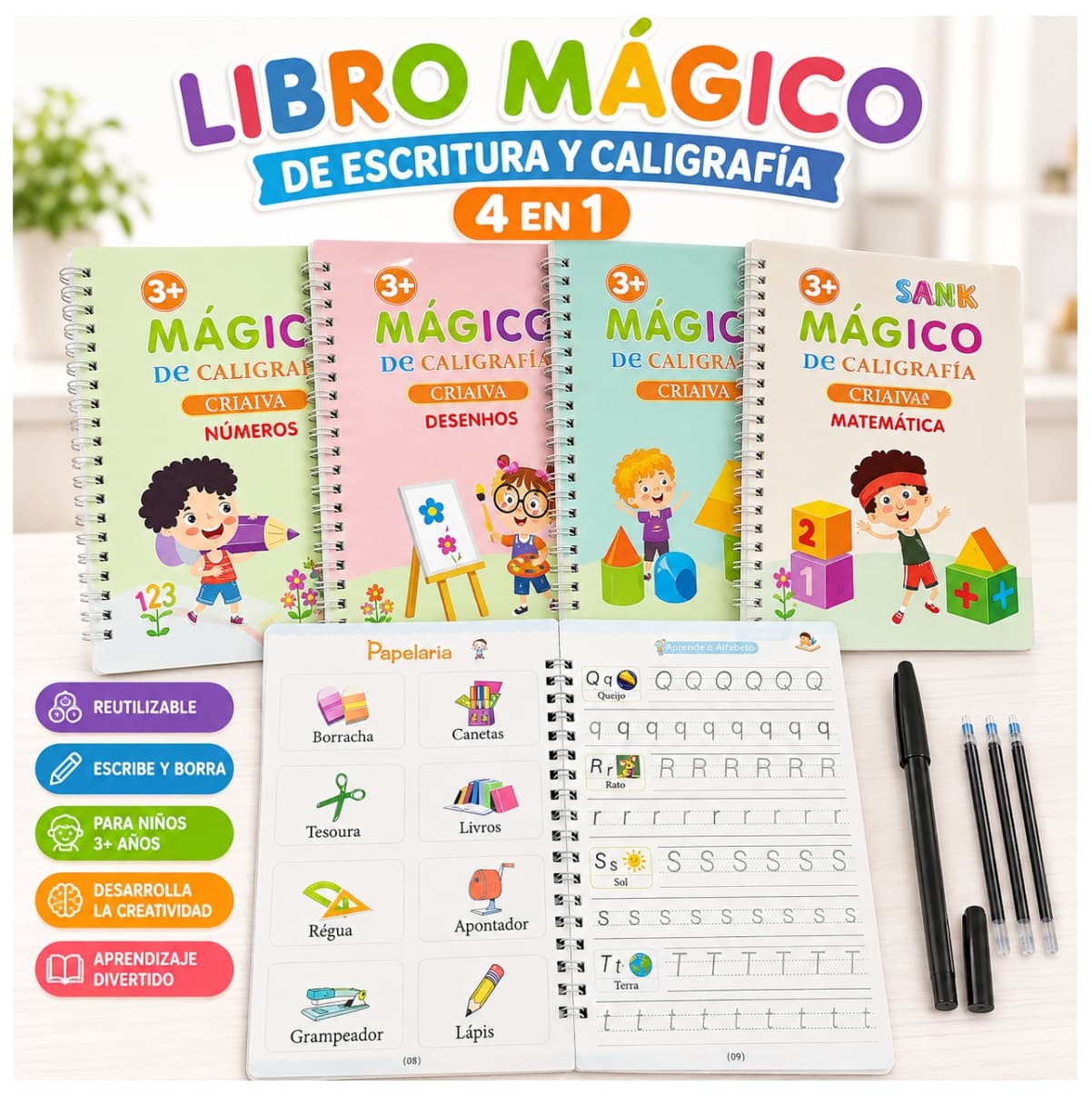 Libros Caligrafia Kitx4 boligrafo Magico