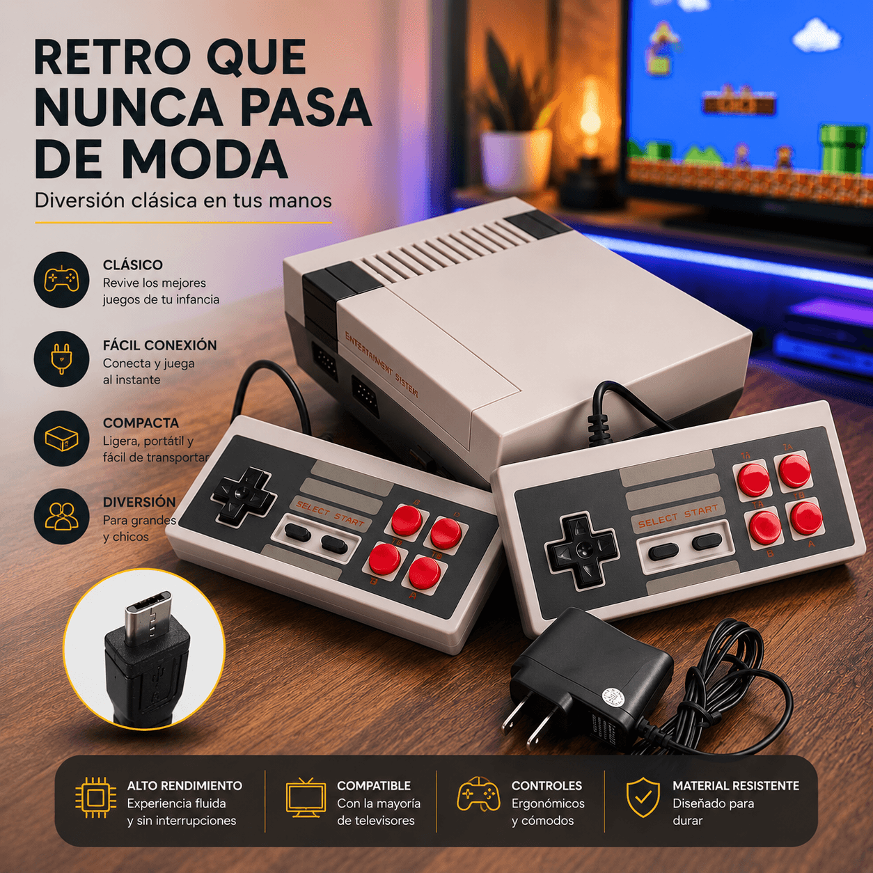 Consola Mini Retro 8 Bits Con Juegos 620