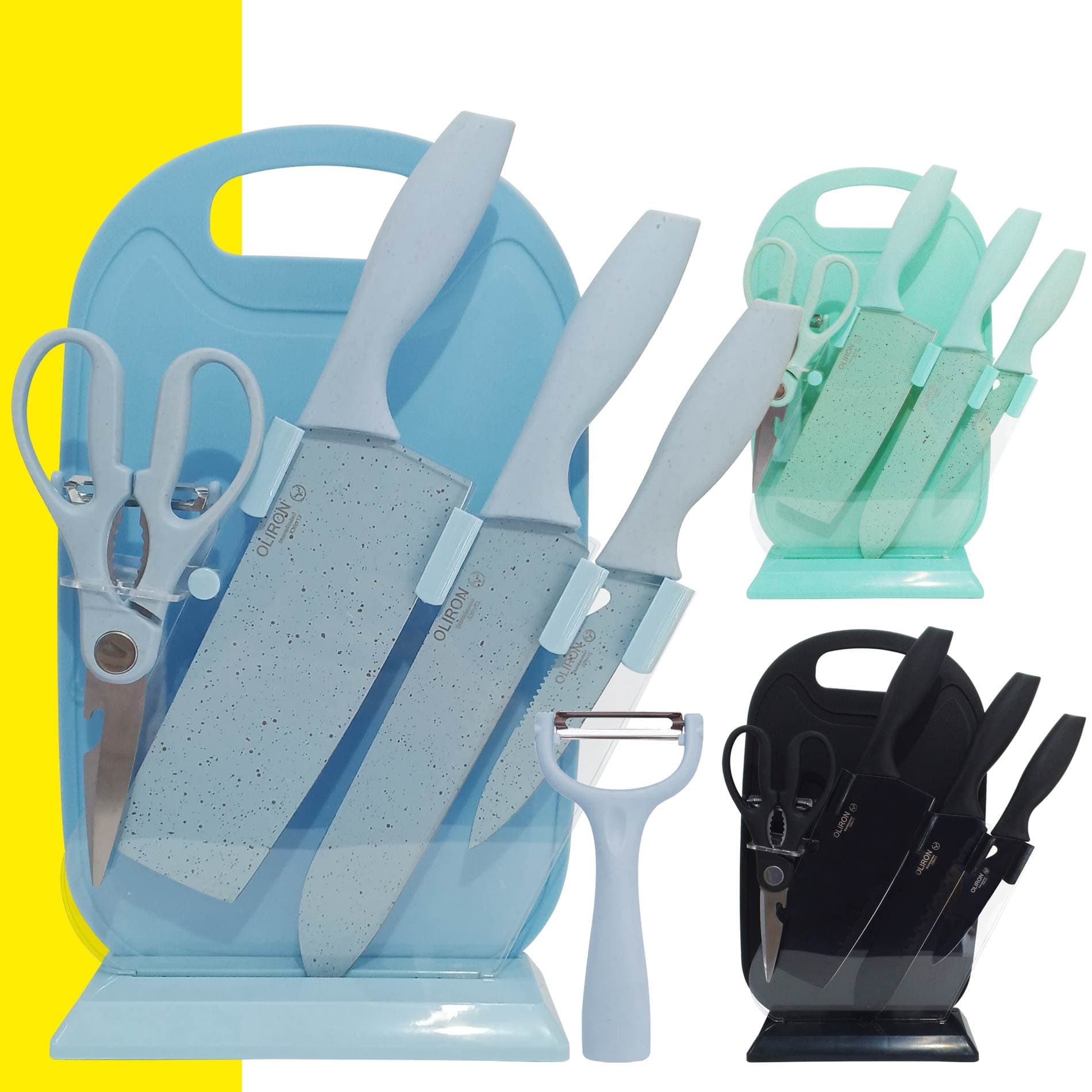 Set X7 Cuchillos Acero Inoxidable + Base