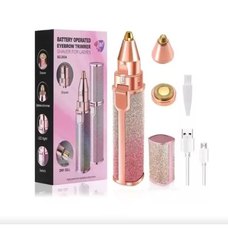  Depiladora eléctrica 2 en 1 para cejas, boca, nariz y axilas color rosa