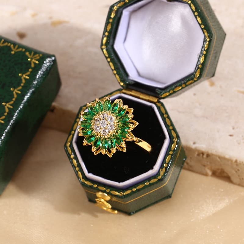 ANILLO GIRASOL ESMERALDA + caja r