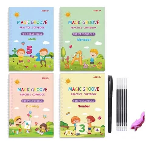 Cuadernos Mágicos x4 Reutilizables Aprender Escribir Caligrafía