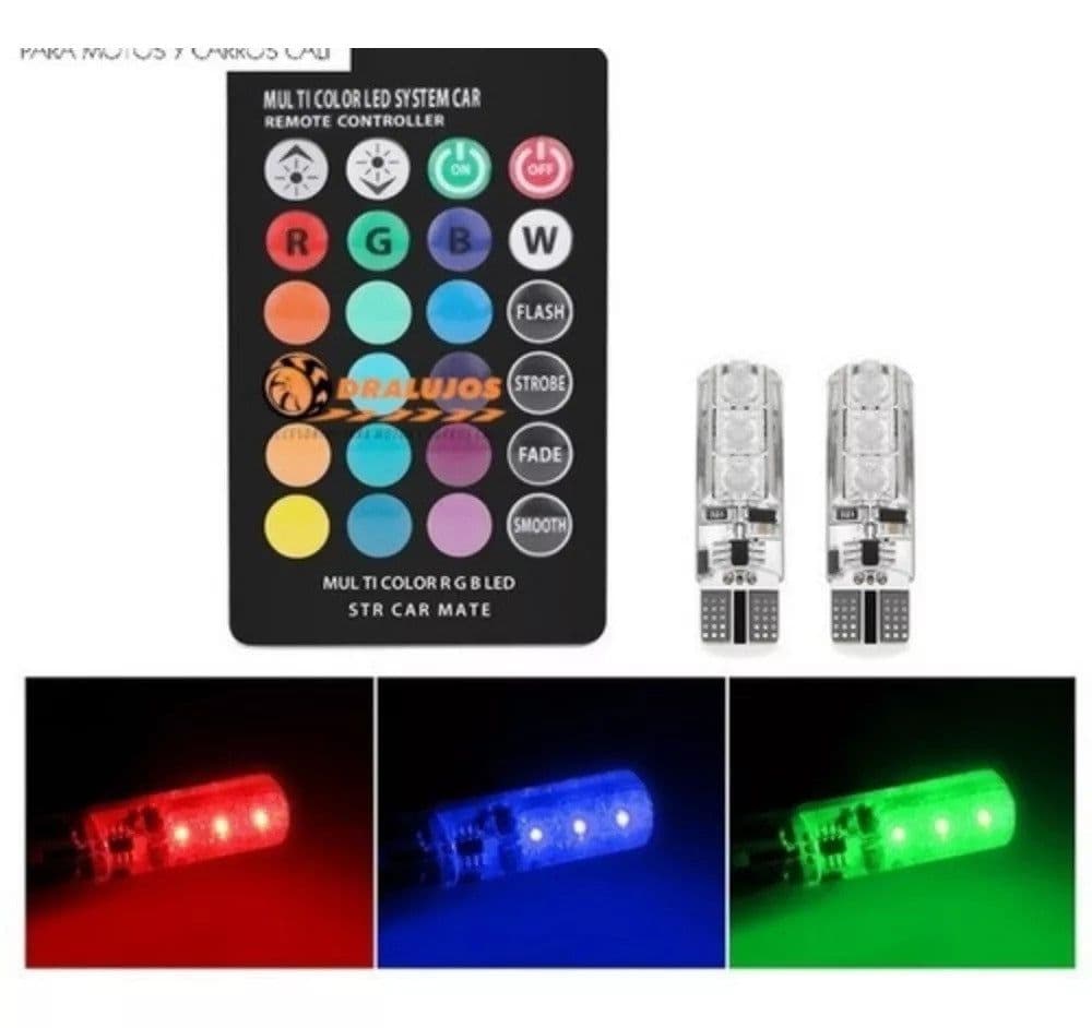   BOMBILLOS LED x2 RGB T10 + CONTROL: PERSONALIZA Y DALE ESTILO A TU CARRO O MOTO 
