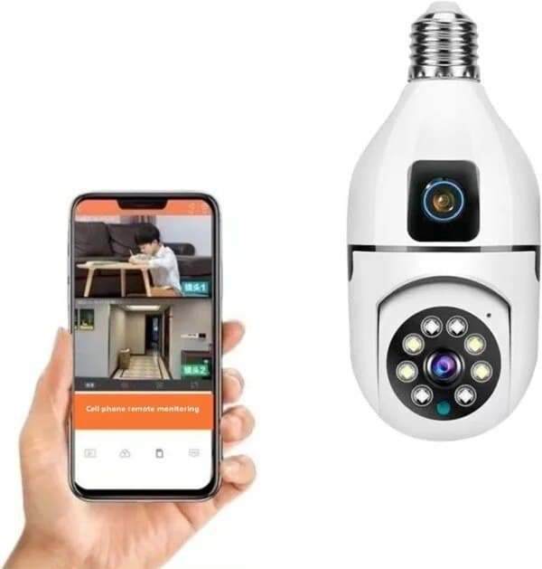 Cámara De Seguridad Wifi Bombillo Doble Lente Robotica Panoramica Ip 360