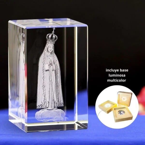 Lampara Cubo de Cristal Virgen Fatima