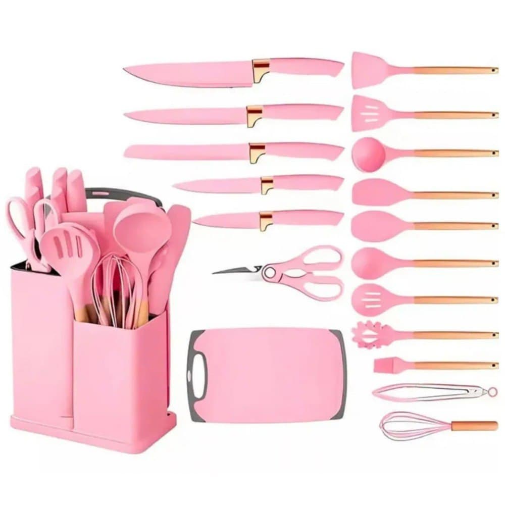 Set X19 Utensilios Cuchillos Rosado