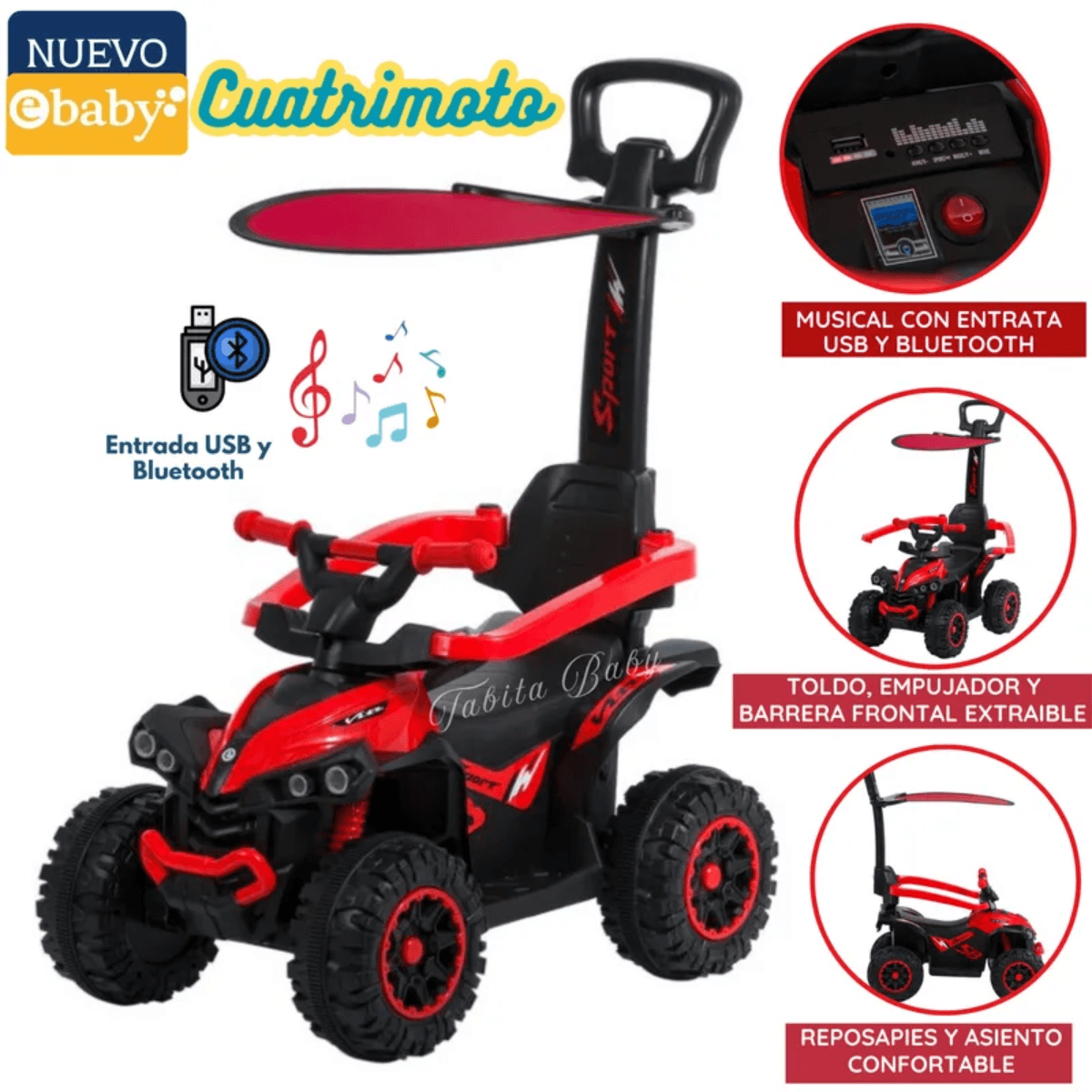Cuatrimoto Musical con Luces y Sombrilla
