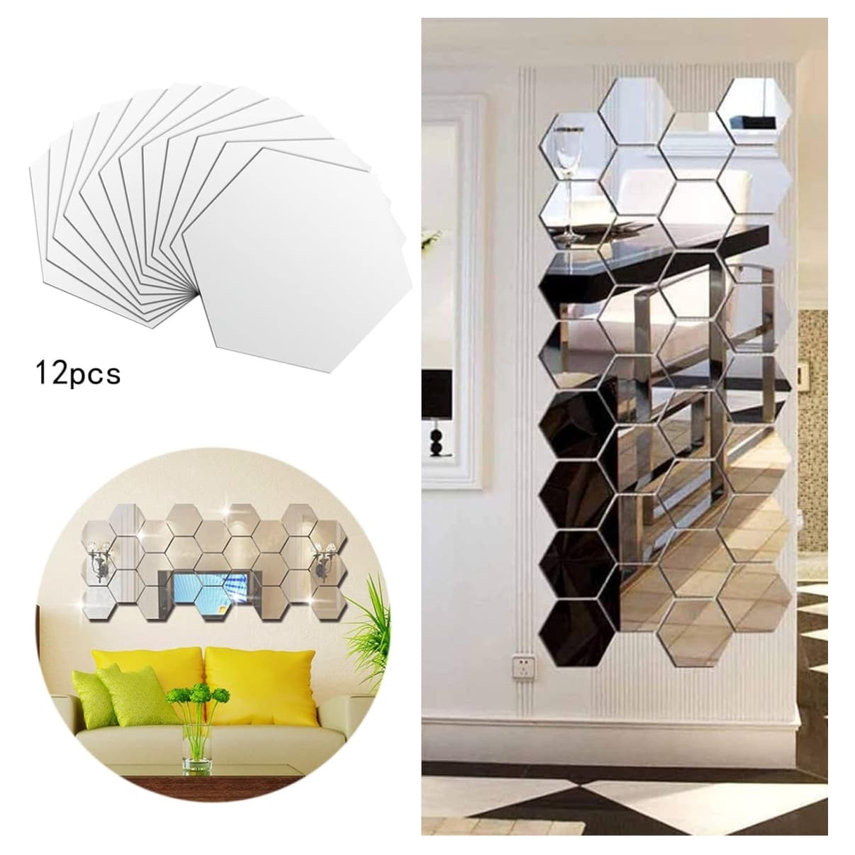  Espejos Hexagonales Adhesivos set x12u