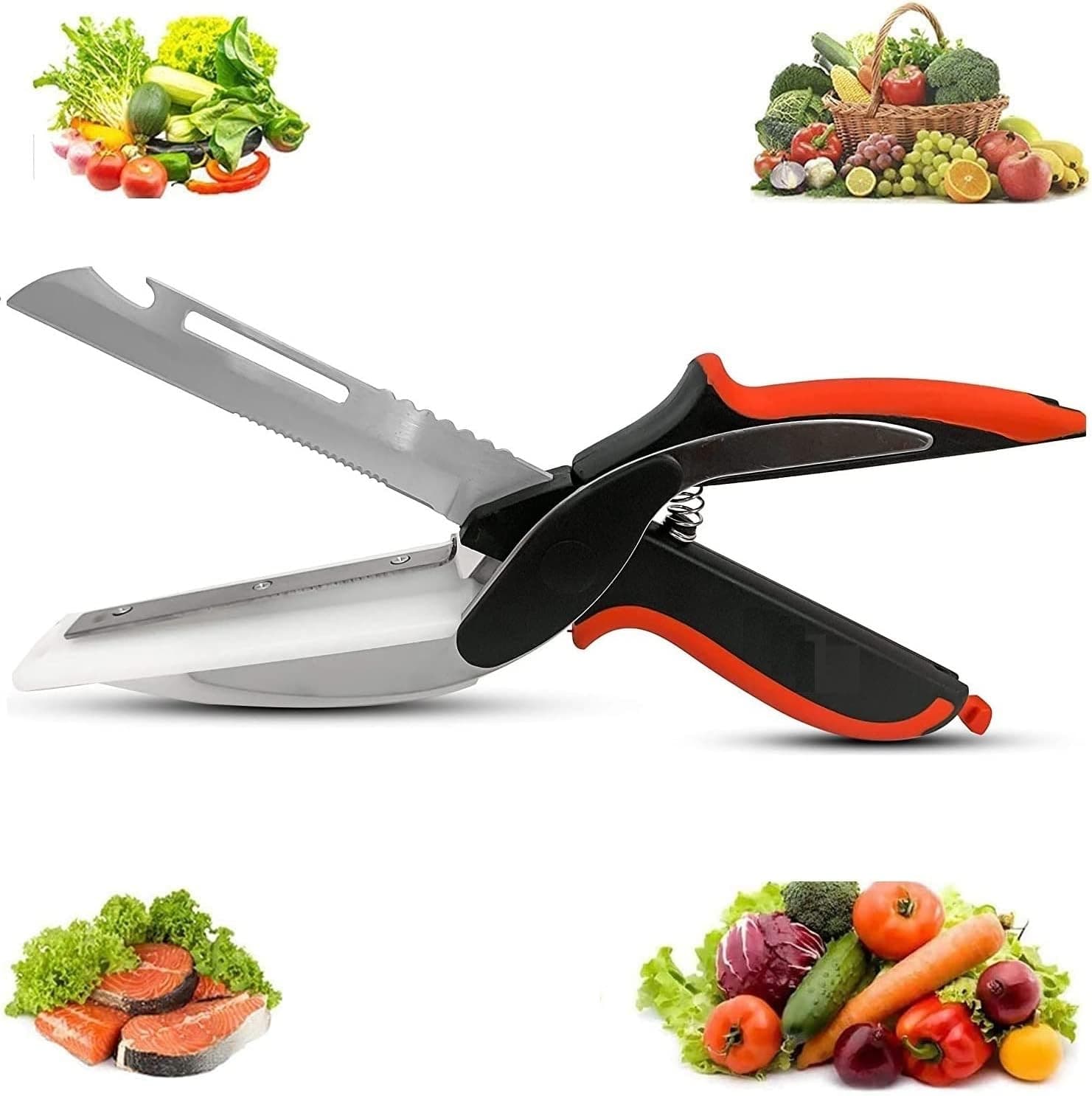 Tijeras 6en1 Verduras Frutas Con Tabla