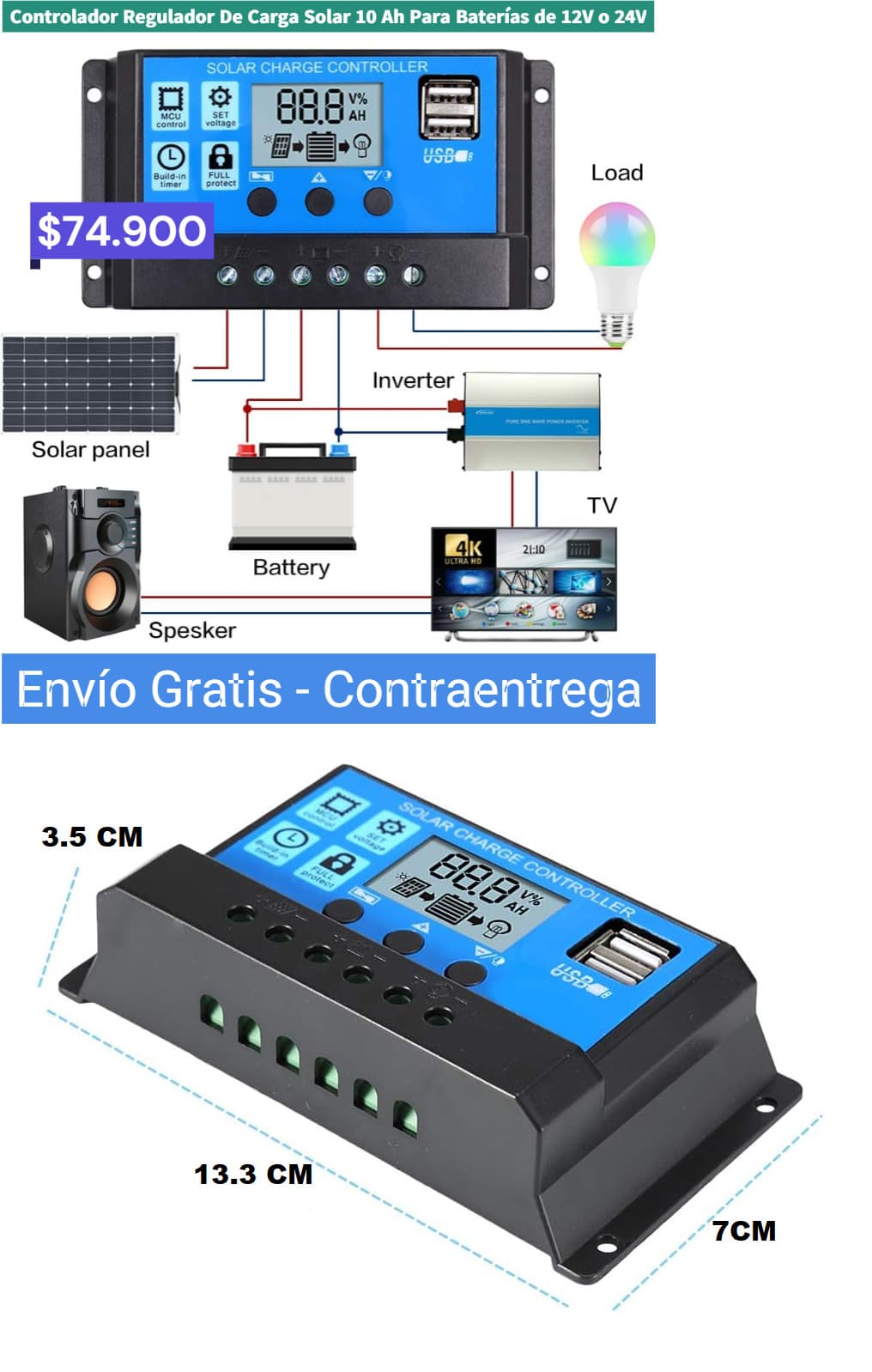 Controlador regulador solar 10a/60a