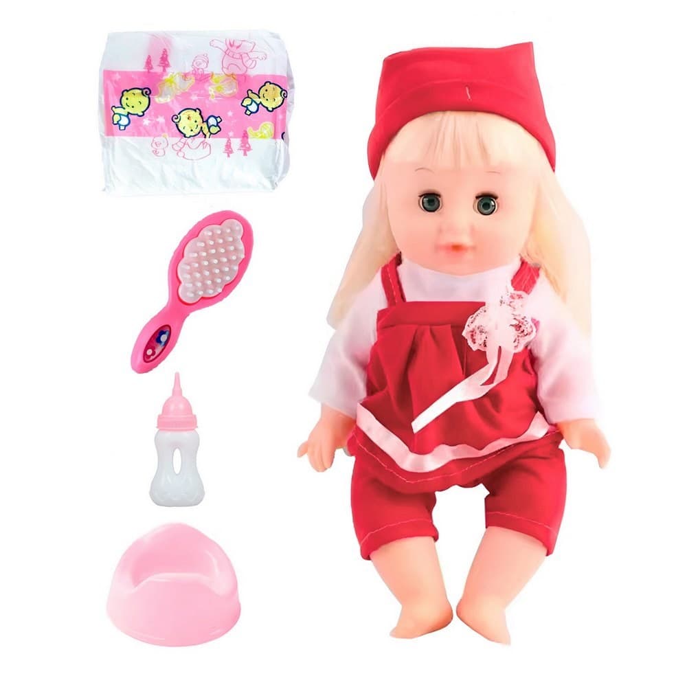 Muñeco Bebe Vestido Rojo Pañal Vacinilla