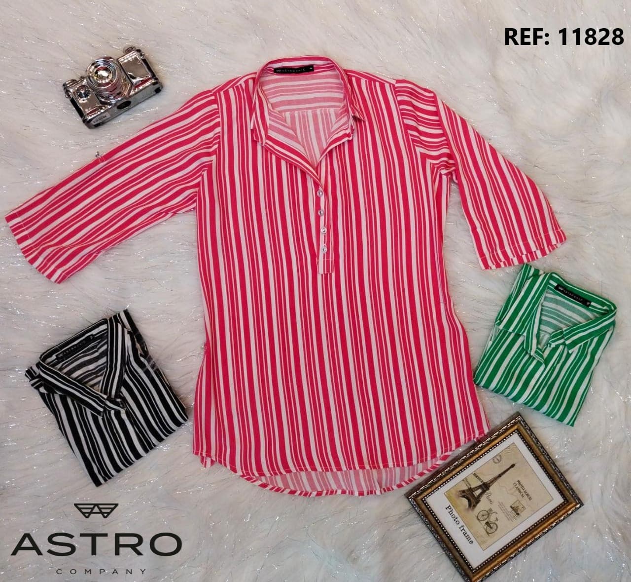 Camisera dama botones y rayas  manga 3/4
