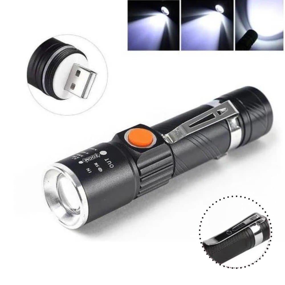 Linterna Led Recargable Usb Zoom Clip