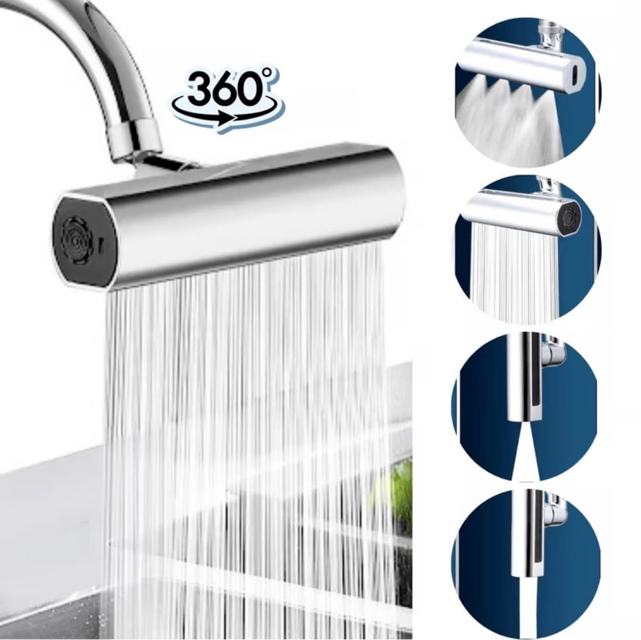 Grifo Giratorio 360 cascada lluvia 4en 1