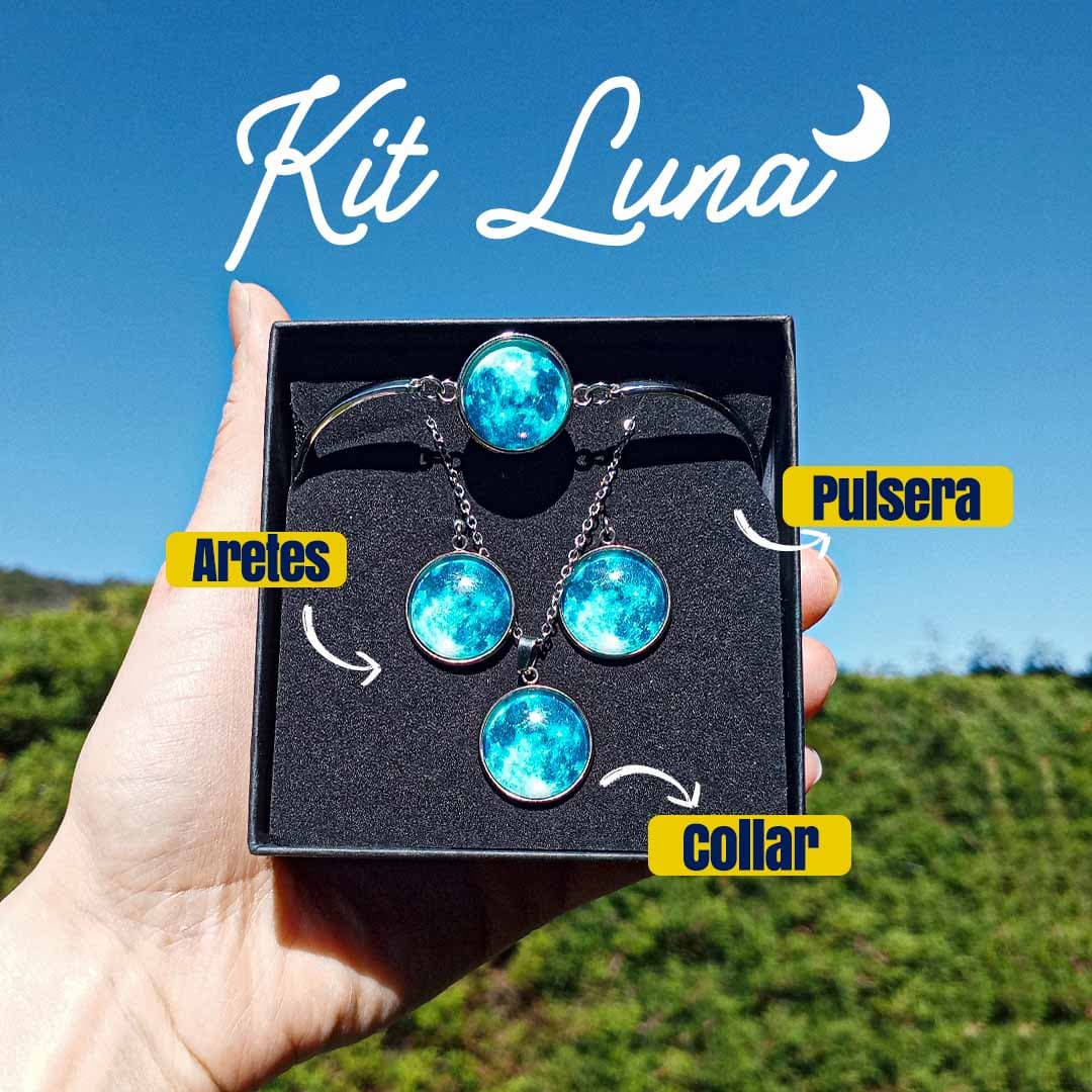 KIT COLLAR + PULSERA + ARETES LUNA