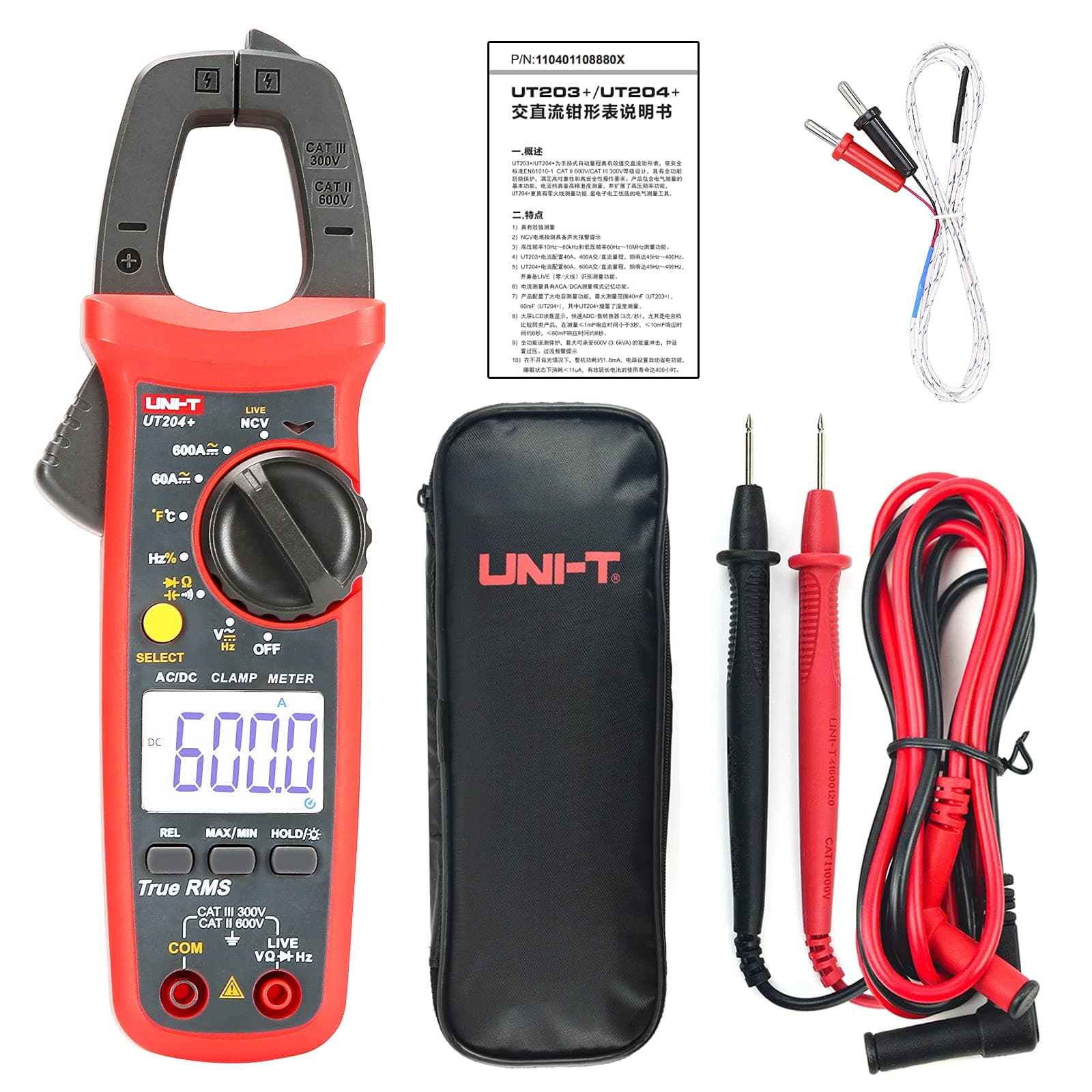 pinza amperimetrica AC y DC UT204+