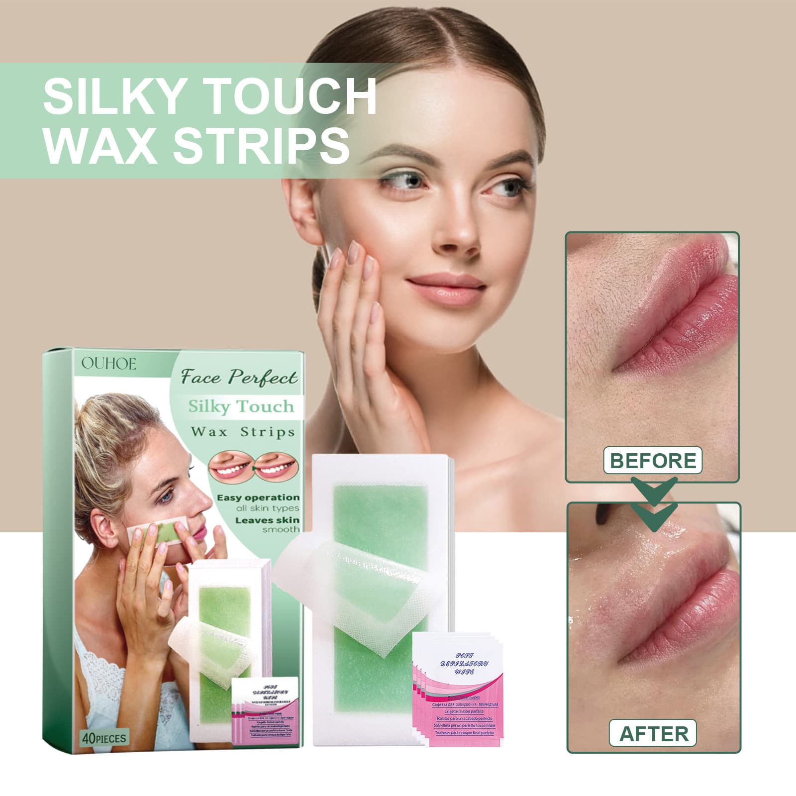 Tiras de cera depiladora facial x 40
