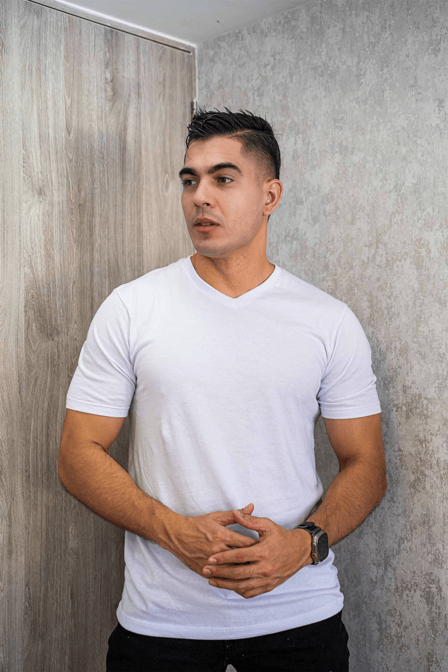 CAMISETA CUELLO EN V DUO BLANCO PEINADO