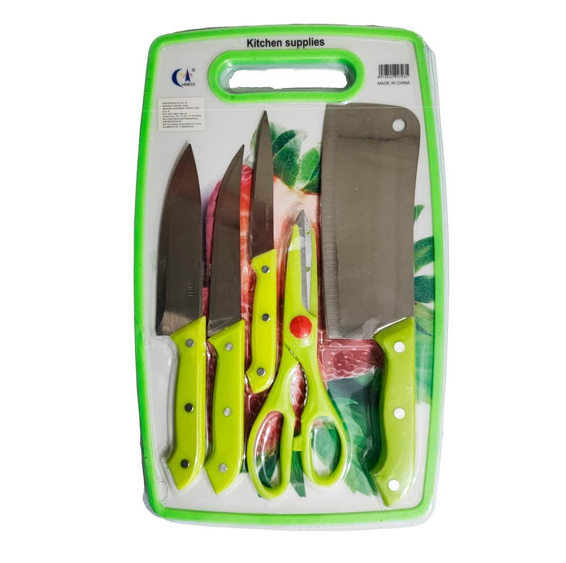 Set De Cuchillos 5pz Tijera + Tabla De
