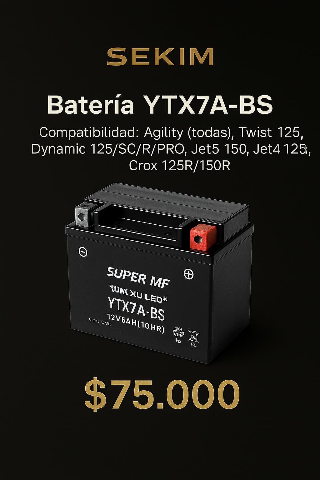 MOTO Batería YTX7A-BS 12V