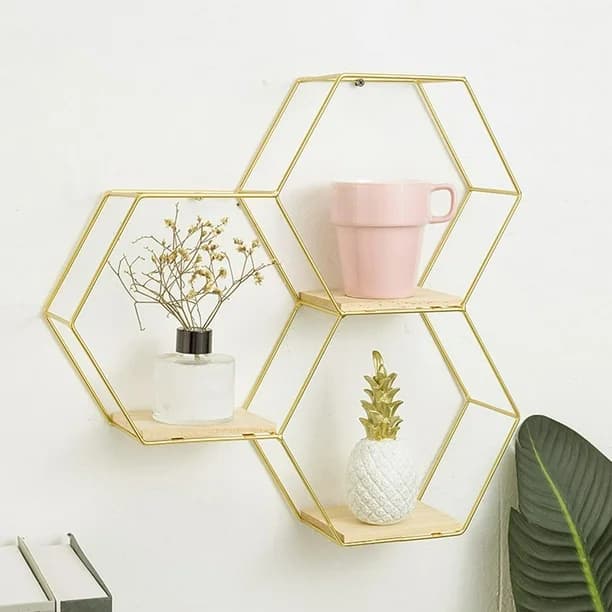 Repisa Panal Dorada de Pared 3 Niveles