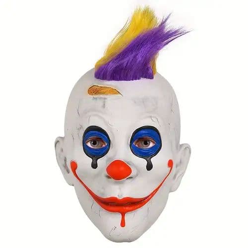 Máscara payaso con pelo amarillo-morado