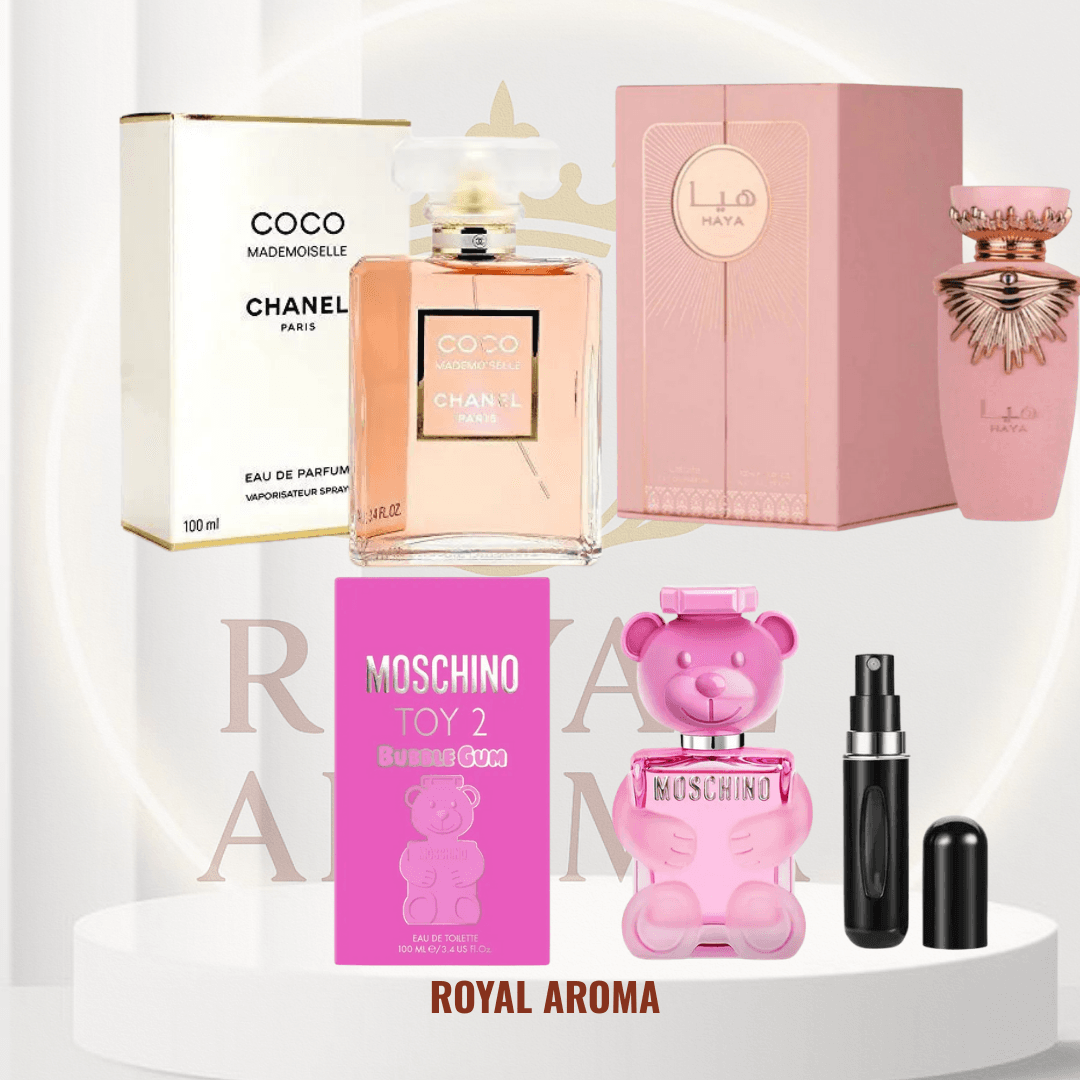 COCO+HAYA CAJA +MOSCHINO ROSADA+PER