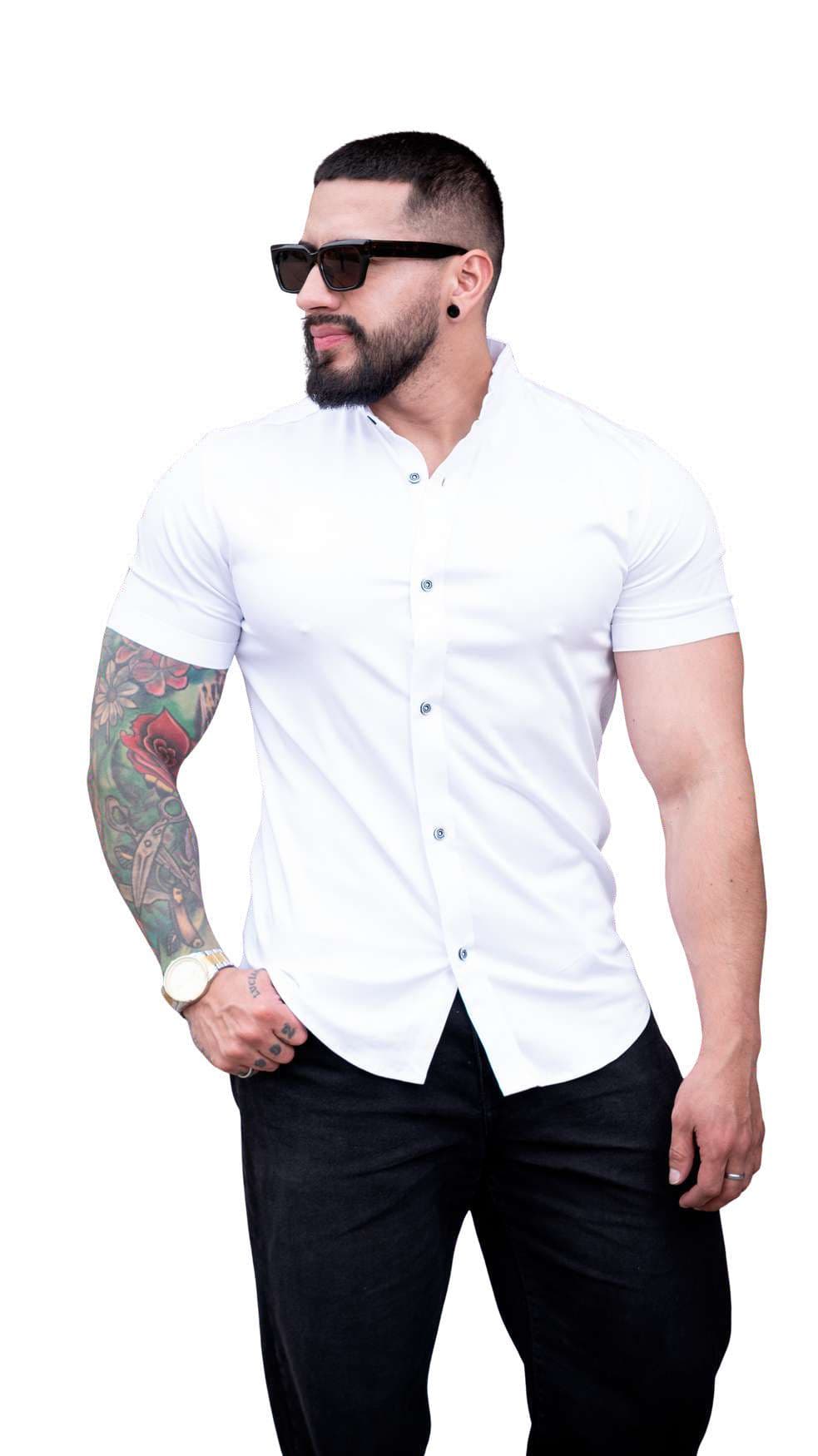 Camisa manga corta en seda fría blanca