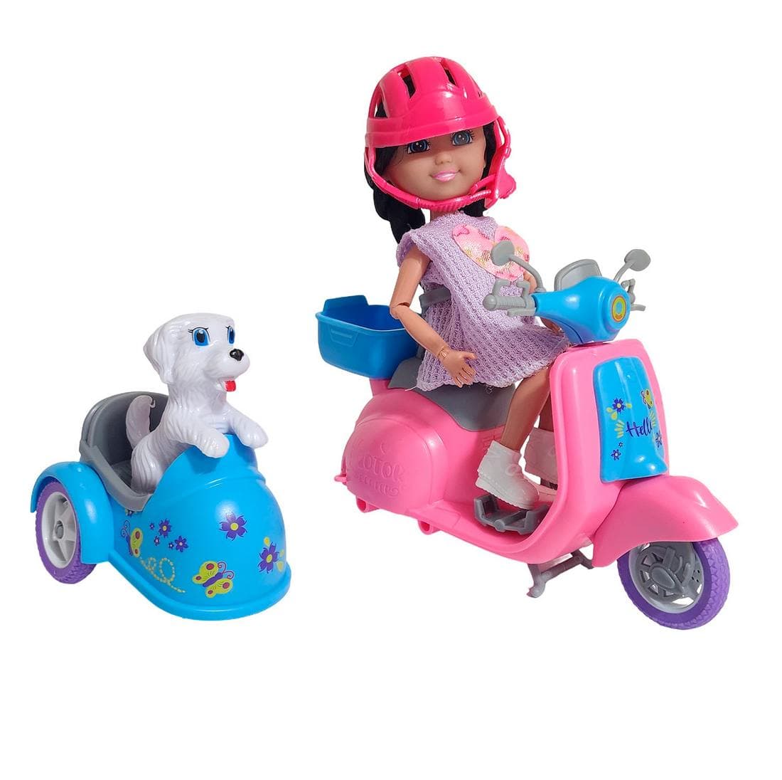 Muñeca Con Mascota En Moto + Accesorios