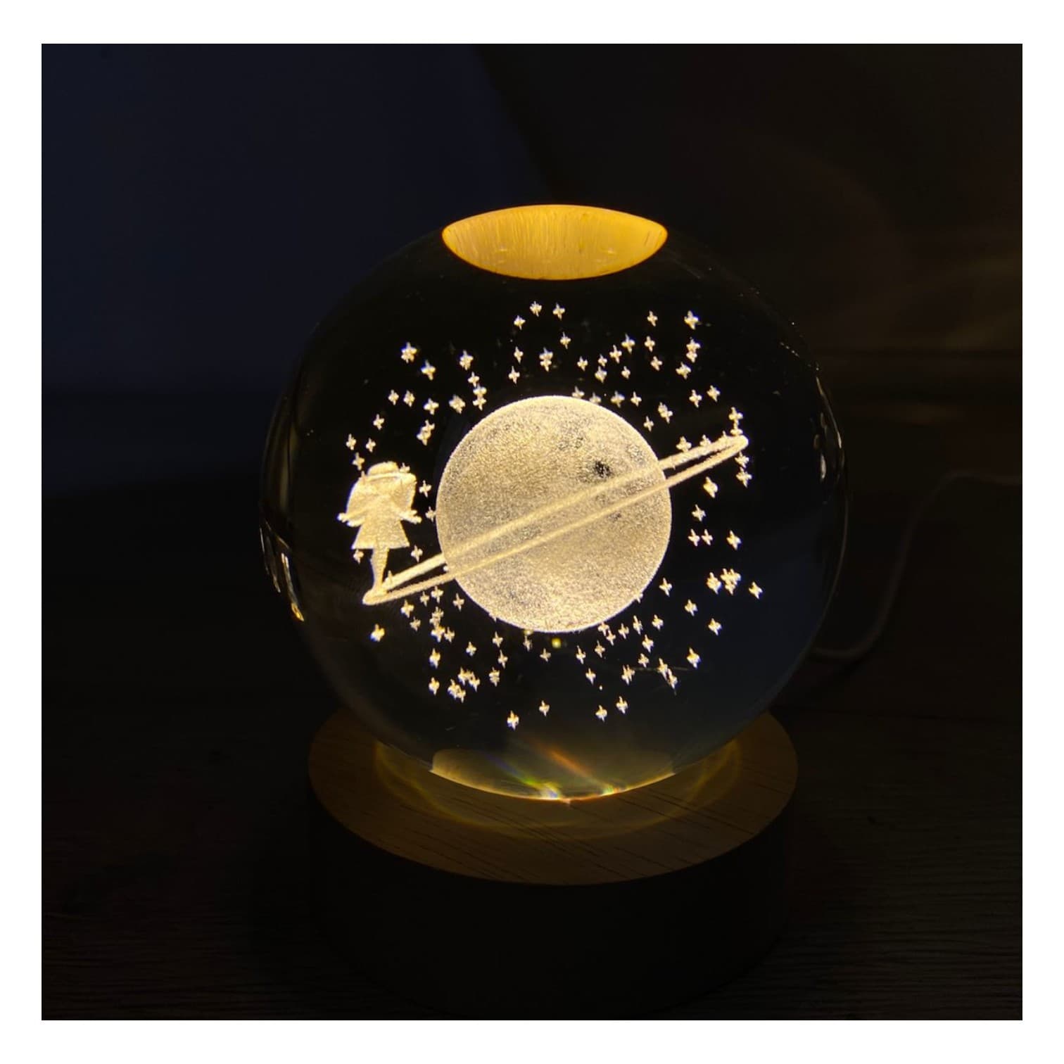 Lampara Esfera 3d Cristal + Base