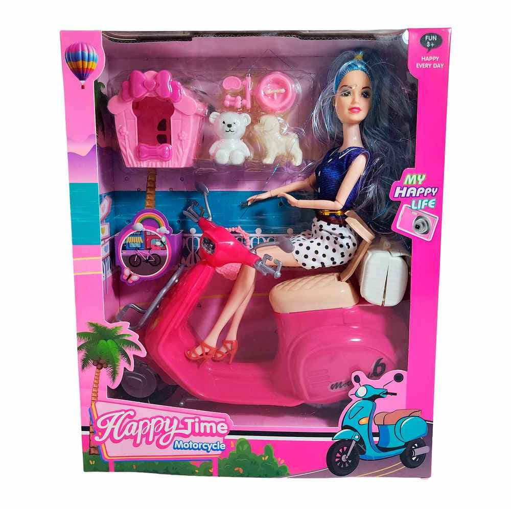 Muñeca Juguete Niñas Con Mascotas Y Moto