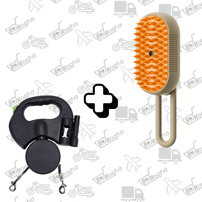 Correa Retráctil + Cepillo Mascota Combo