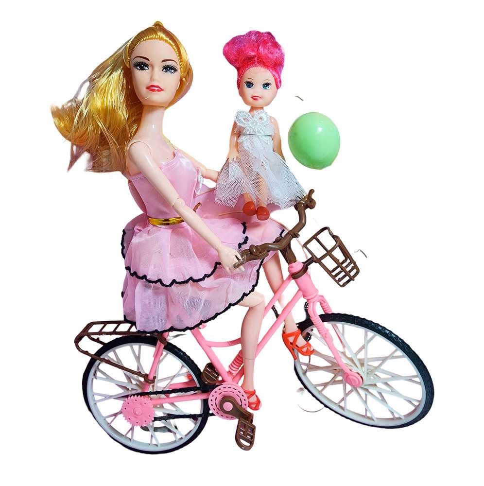 Muñeca Con Hija En Bicicleta + Globos