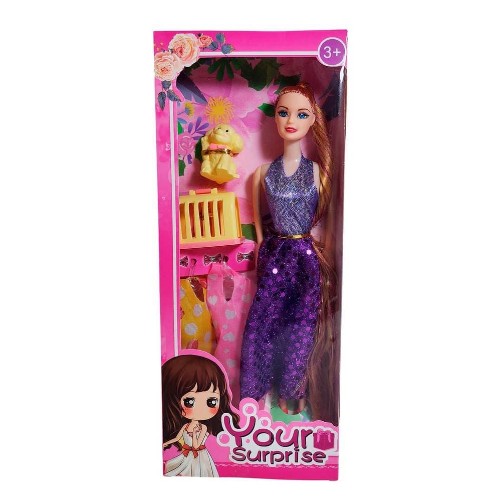 Muñeca Con Vestidos + Mascota Y Accesori