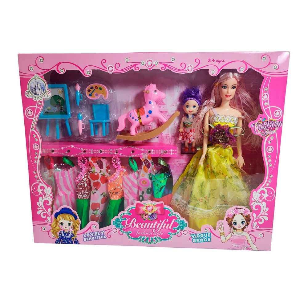 Muñeca Con Vestidos Con Hija Y Caballo