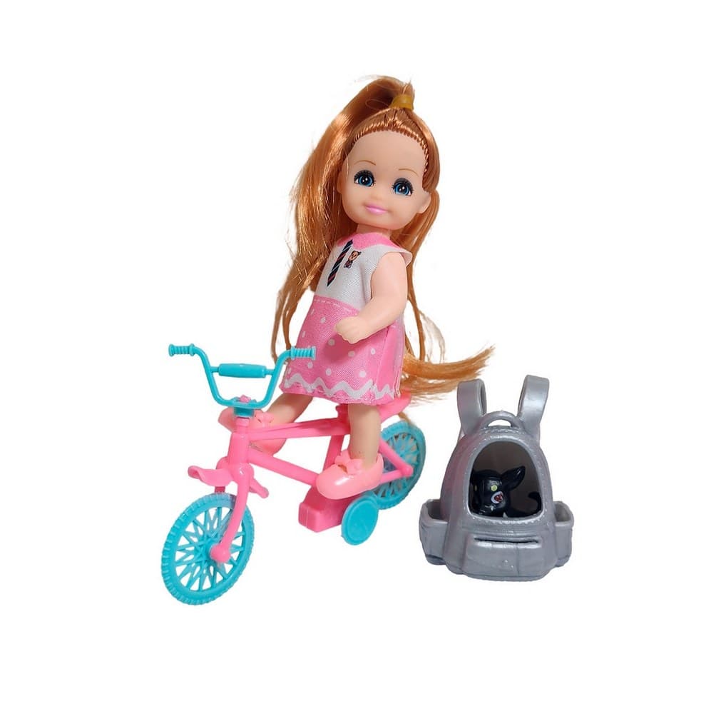 Muñeca En Bicicleta Mascota Juguete Niña