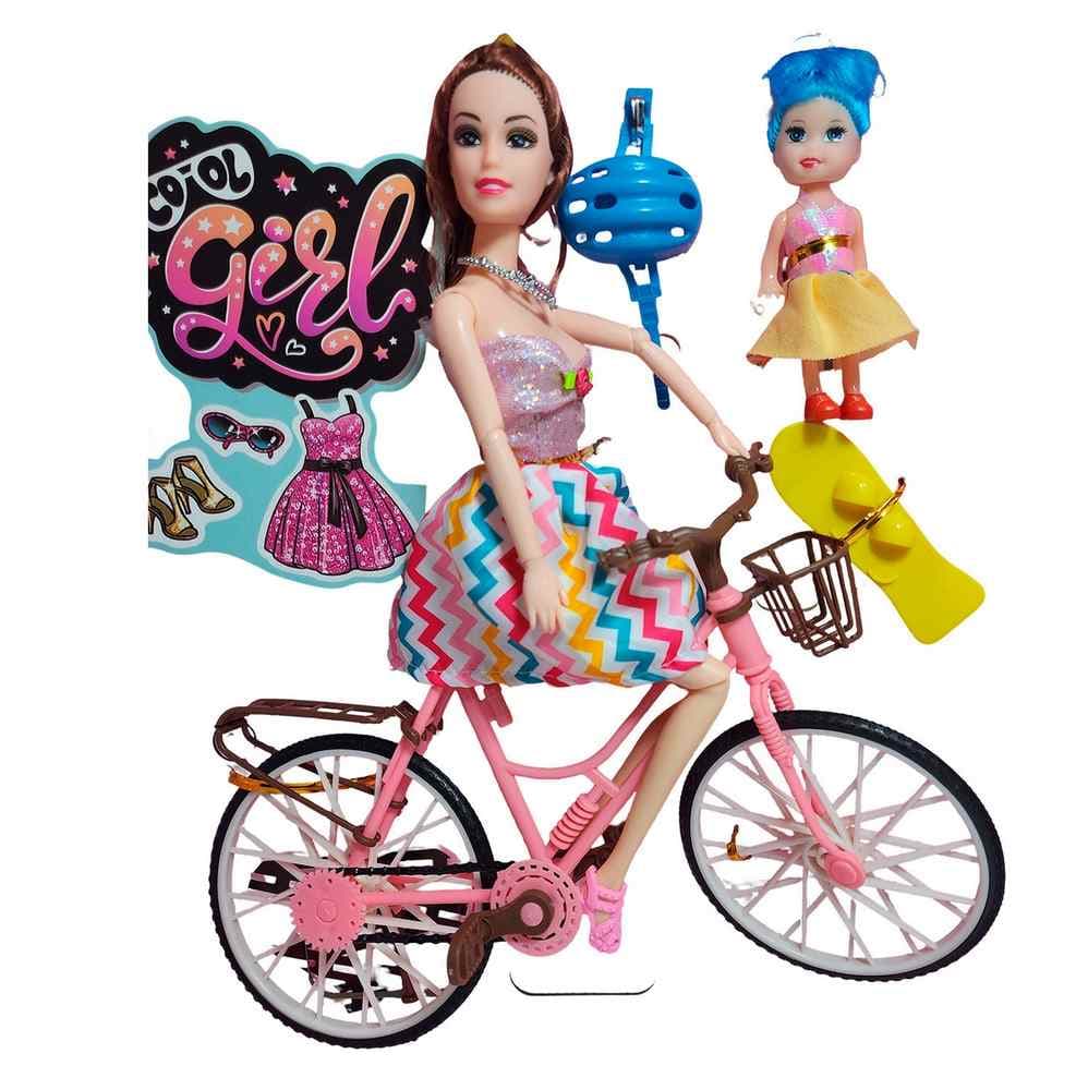 Muñeca E Hija En Bicicleta Juguete Niñas