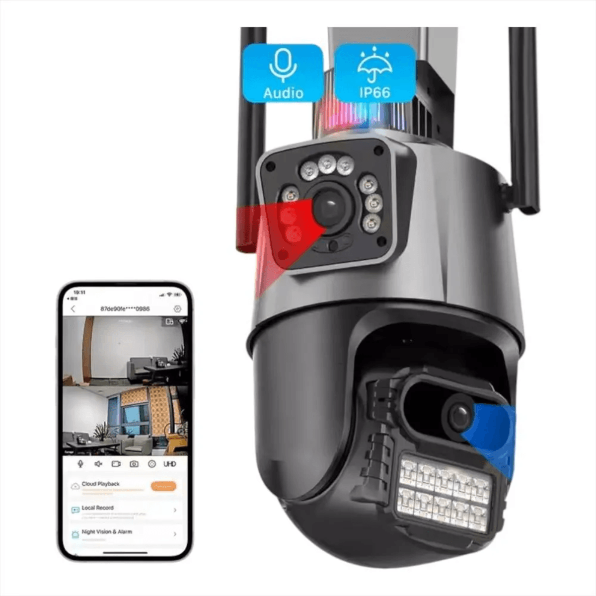 Cámara Doble Lente  Alarma App V380Pro