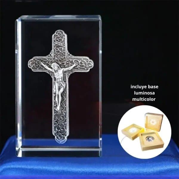 Lampara Cubo de Cristal Cristo en  Cruz