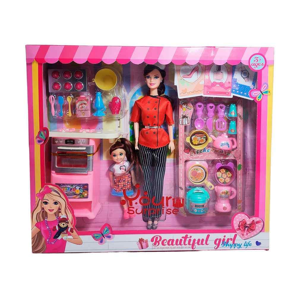 Muñeca Chef Con Muñeca Mini + Accesorios