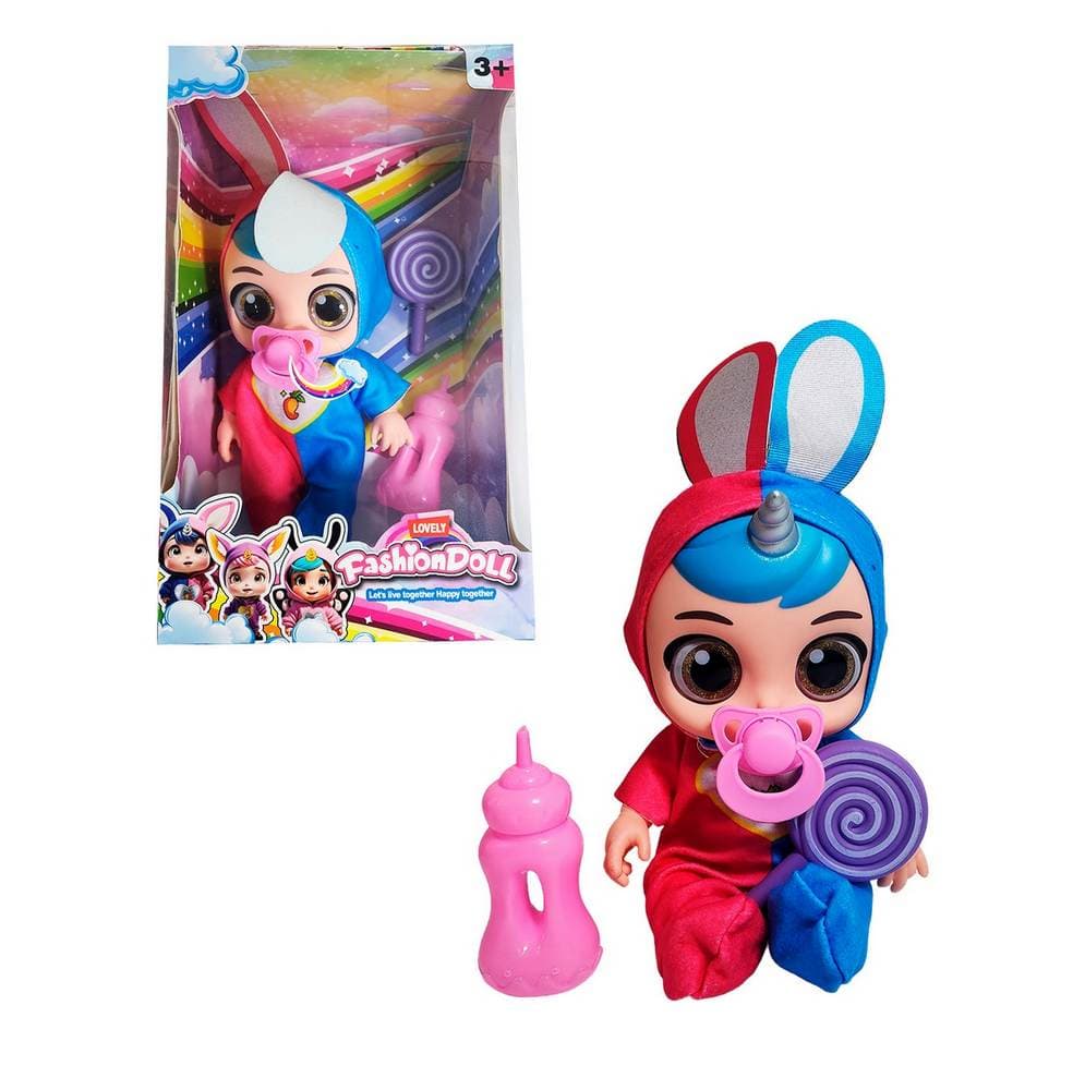 Muñeca Bebe Unicornio Con Vestido + Tete