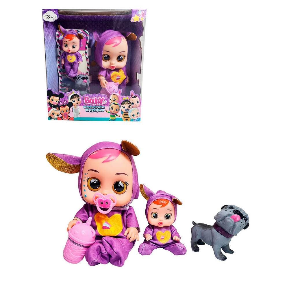 Muñeca Bebe + Mini Muñeca Mascota Y Tete