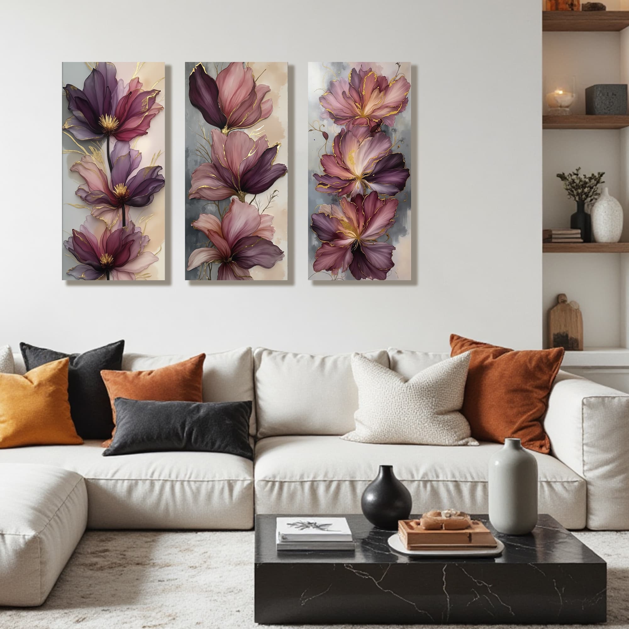 Lienzo  Tríptico Floral Minimalista
