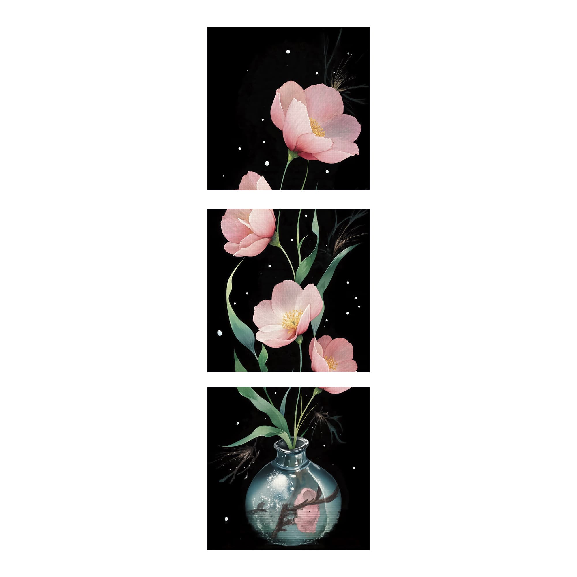 Lienzo  Tríptico Minimalista Floral