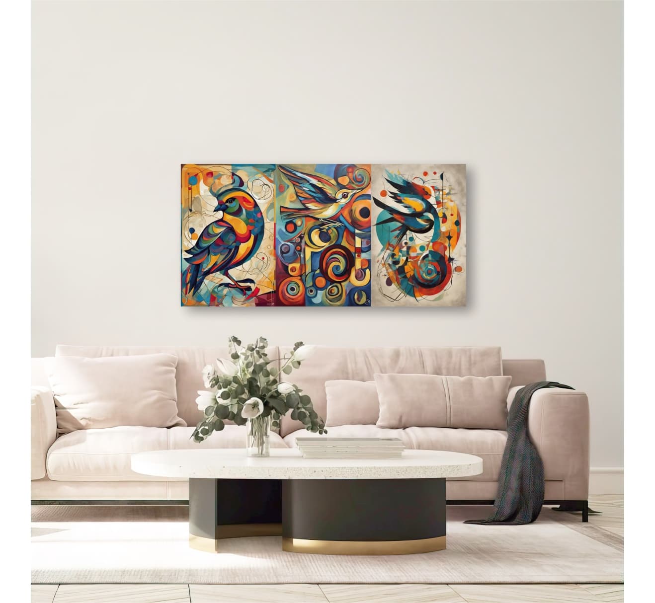 Lienzo Abstracto aves de color 34x72cm