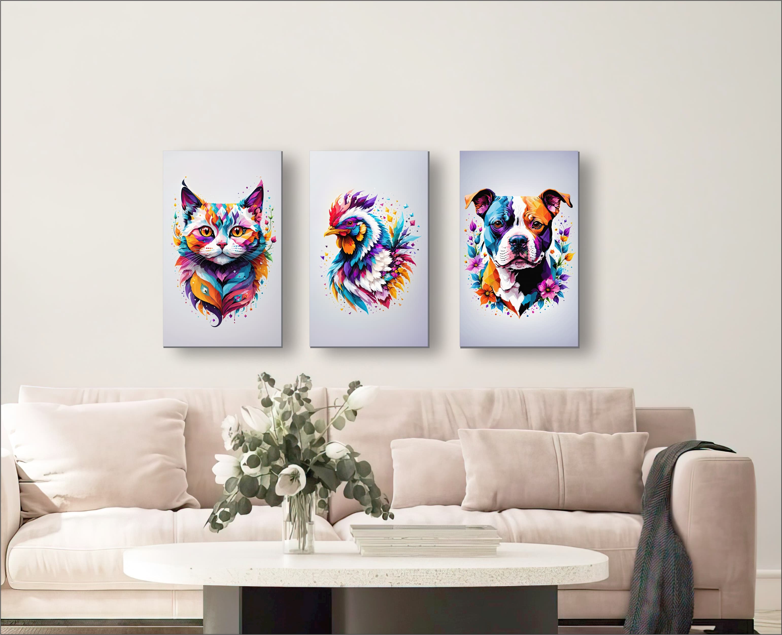 Lienzo Arte pop animales Set X 3 60X43CM