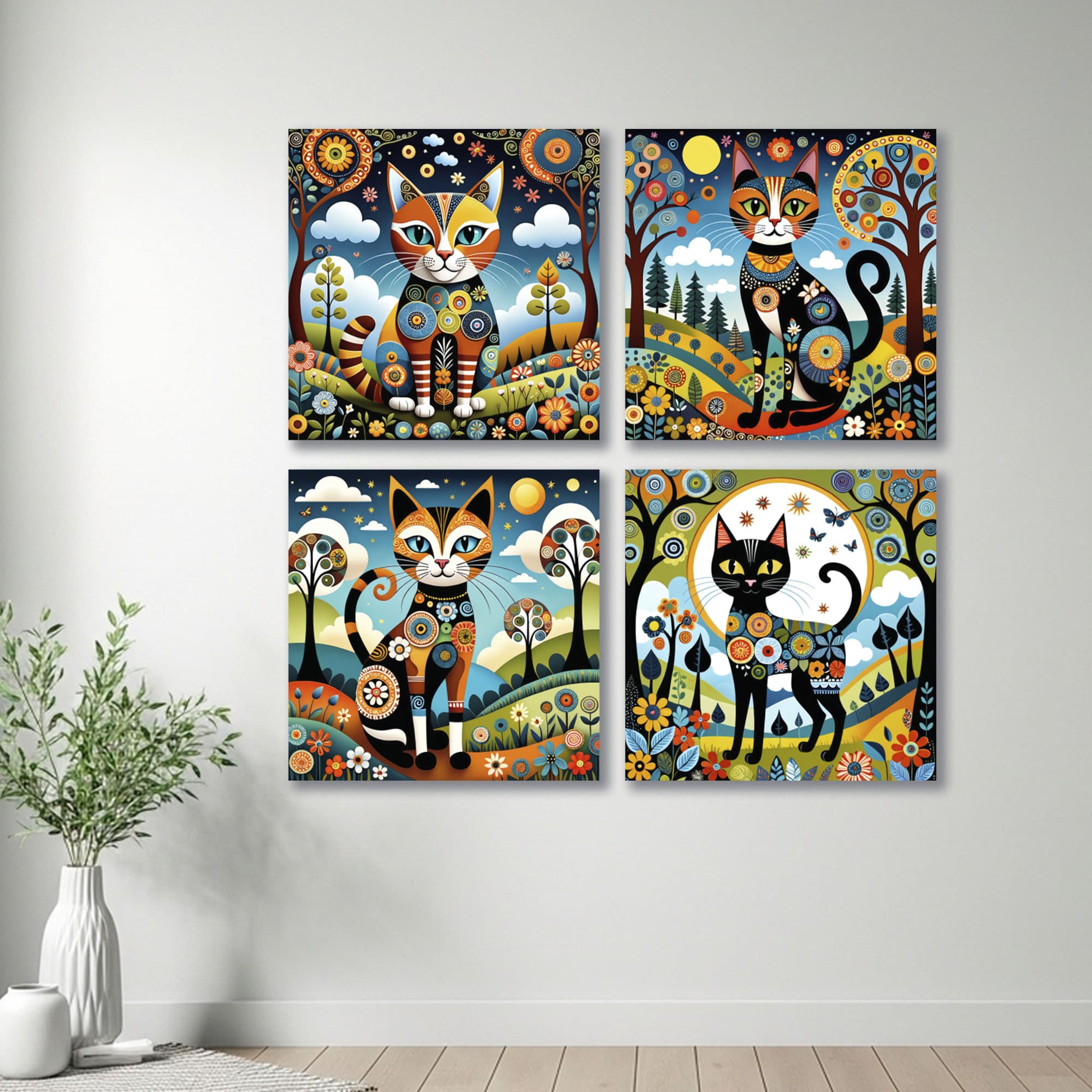 Lienzo Jardín del Gato Set X4